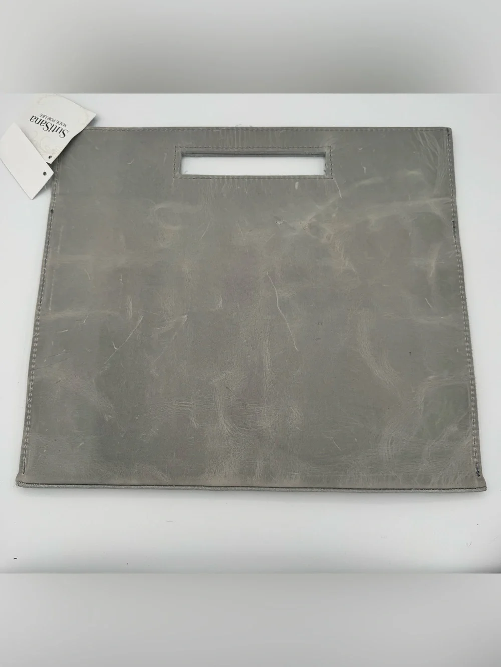 SutiSana Woven Laptop Clutch Glacial Gray Size M NWT Genuine Leather